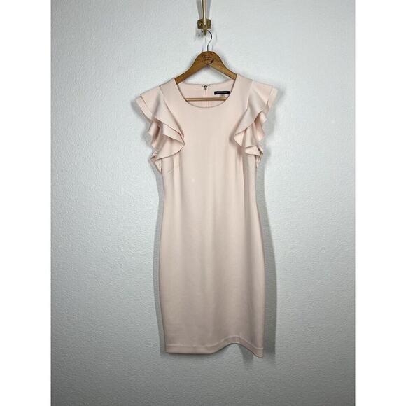 Tommy Hilfiger Ruffle Flutter Sleeve Sheath Dress Size 8 Blush Pink - Picture 1 of 4